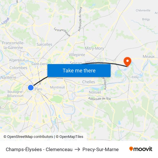 Champs-Élysées - Clemenceau to Precy-Sur-Marne map