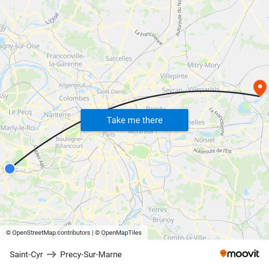 Saint-Cyr to Precy-Sur-Marne map