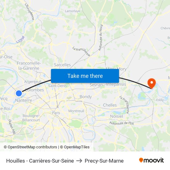 Houilles - Carrières-Sur-Seine to Precy-Sur-Marne map