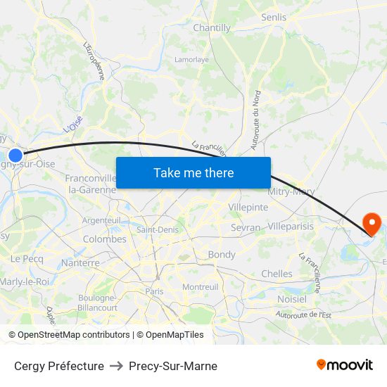 Cergy Préfecture to Precy-Sur-Marne map