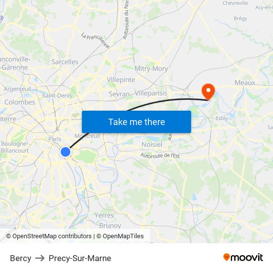 Bercy to Precy-Sur-Marne map