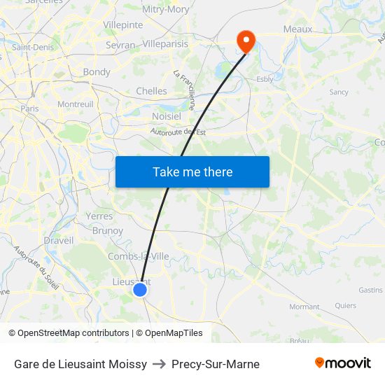Gare de Lieusaint Moissy to Precy-Sur-Marne map