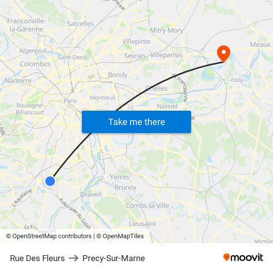 Rue Des Fleurs to Precy-Sur-Marne map