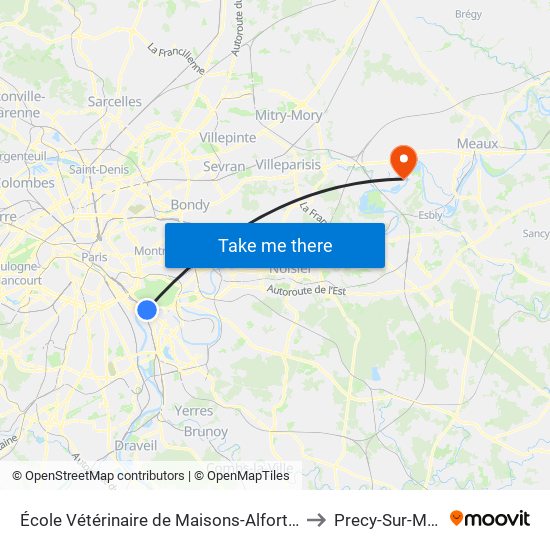 École Vétérinaire de Maisons-Alfort - Métro to Precy-Sur-Marne map