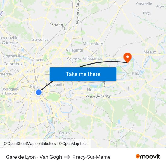 Gare de Lyon - Van Gogh to Precy-Sur-Marne map