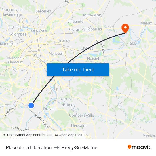 Place de la Libération to Precy-Sur-Marne map