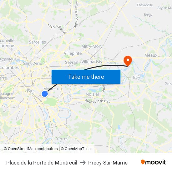 Place de la Porte de Montreuil to Precy-Sur-Marne map