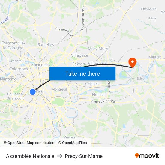 Assemblée Nationale to Precy-Sur-Marne map