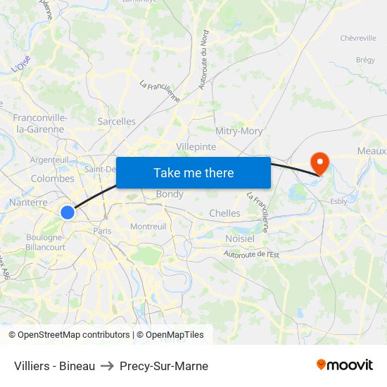 Villiers - Bineau to Precy-Sur-Marne map