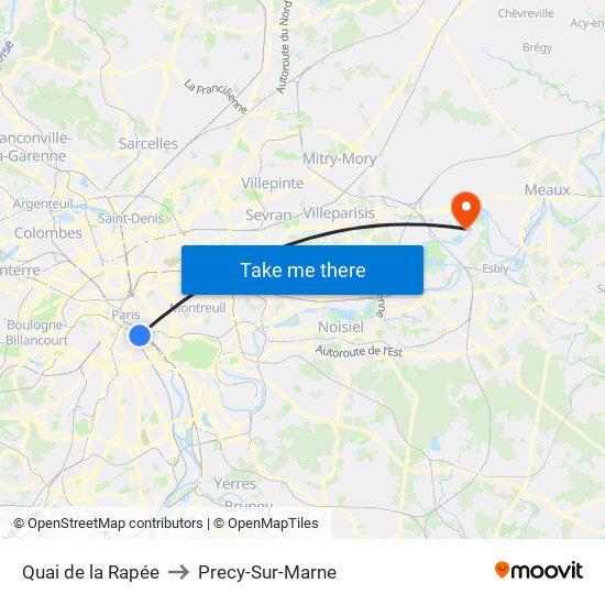 Quai de la Rapée to Precy-Sur-Marne map