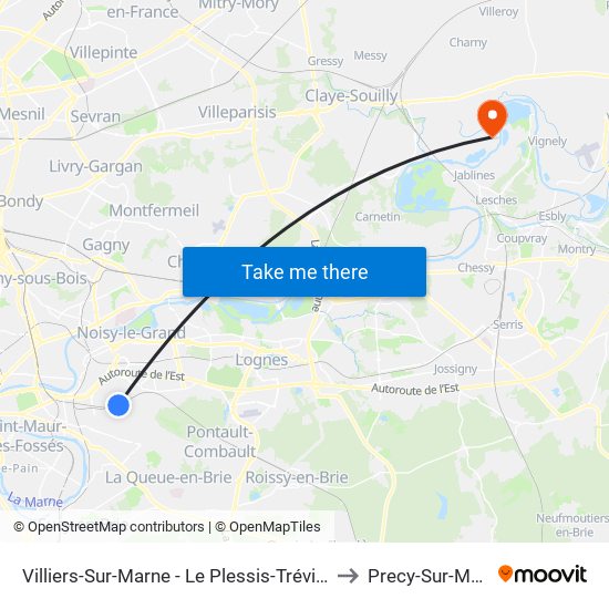 Villiers-Sur-Marne - Le Plessis-Trévise RER to Precy-Sur-Marne map