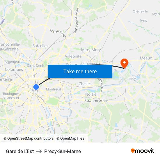 Gare de L'Est to Precy-Sur-Marne map