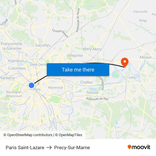 Paris Saint-Lazare to Precy-Sur-Marne map