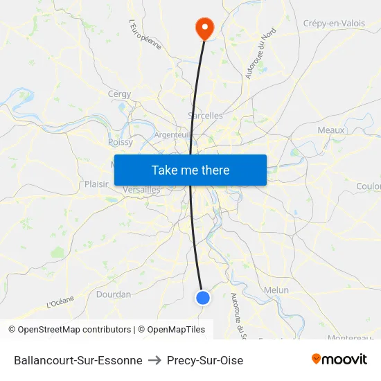 Ballancourt-Sur-Essonne to Precy-Sur-Oise map