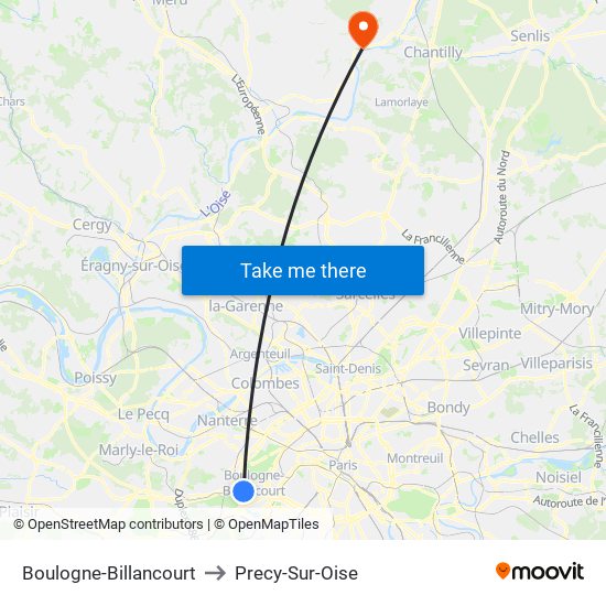 Boulogne-Billancourt to Precy-Sur-Oise map