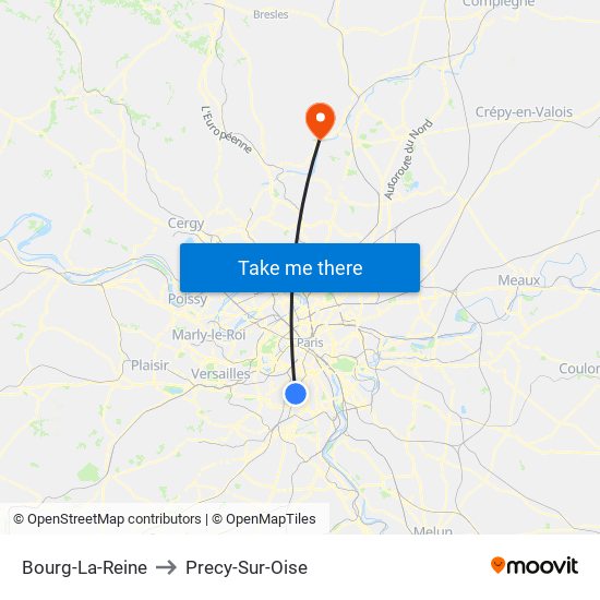 Bourg-La-Reine to Precy-Sur-Oise map