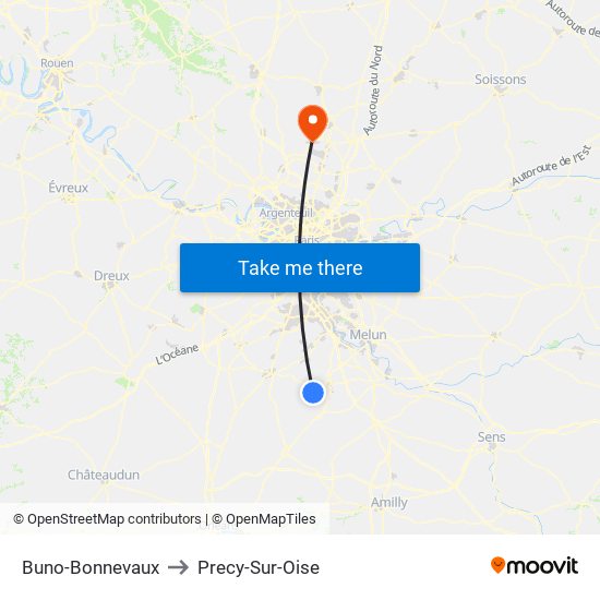 Buno-Bonnevaux to Precy-Sur-Oise map