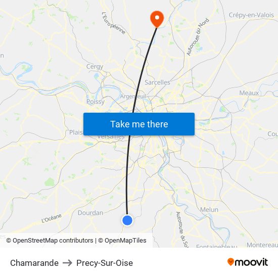 Chamarande to Precy-Sur-Oise map