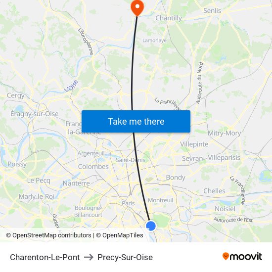 Charenton-Le-Pont to Precy-Sur-Oise map