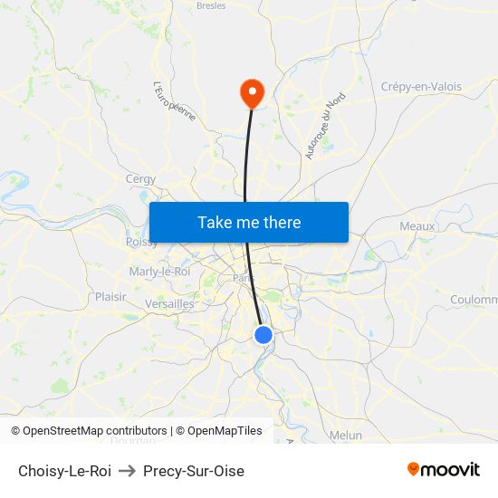 Choisy-Le-Roi to Precy-Sur-Oise map
