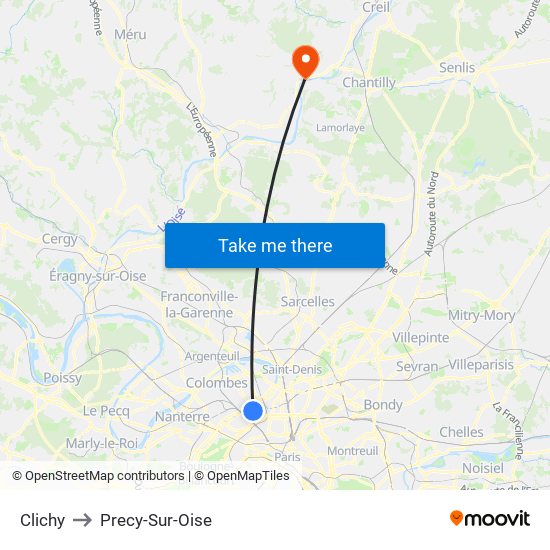 Clichy to Precy-Sur-Oise map