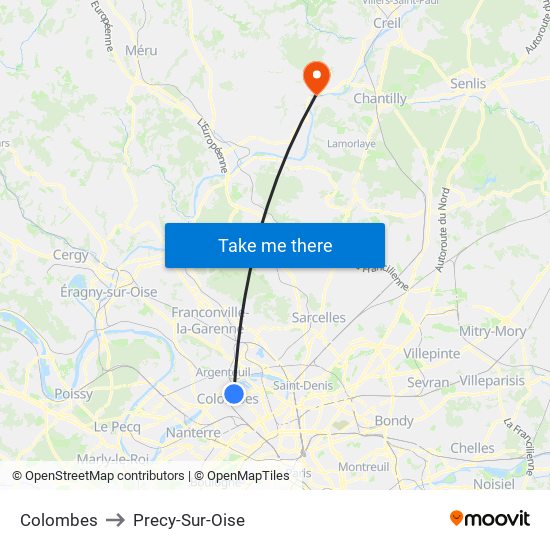 Colombes to Precy-Sur-Oise map