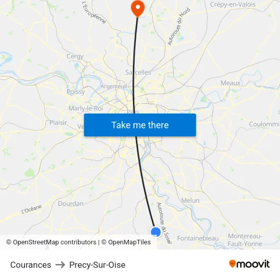 Courances to Precy-Sur-Oise map