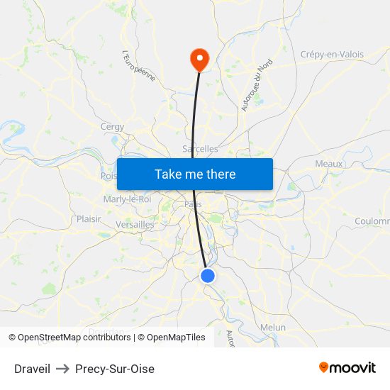 Draveil to Precy-Sur-Oise map