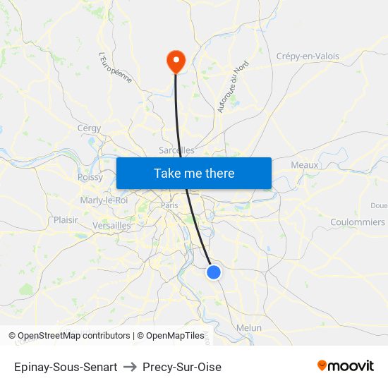 Epinay-Sous-Senart to Precy-Sur-Oise map