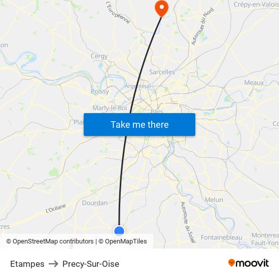 Etampes to Precy-Sur-Oise map