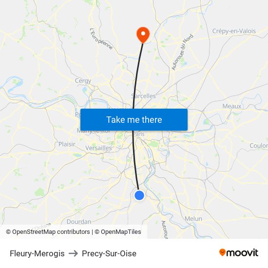 Fleury-Merogis to Precy-Sur-Oise map