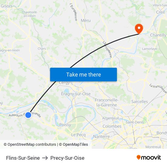 Flins-Sur-Seine to Precy-Sur-Oise map