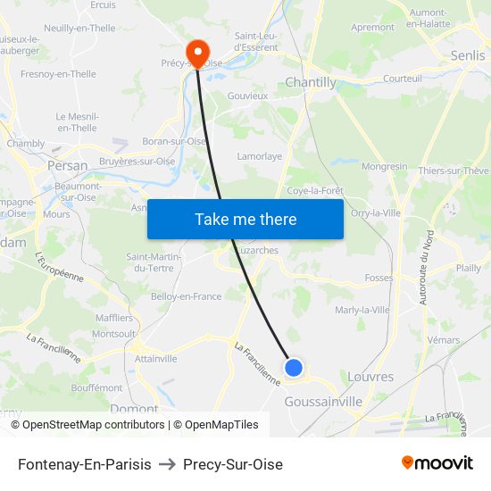 Fontenay-En-Parisis to Precy-Sur-Oise map