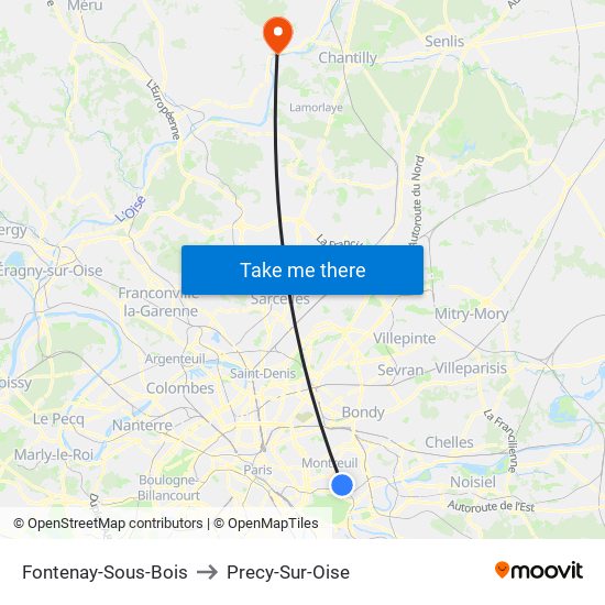 Fontenay-Sous-Bois to Precy-Sur-Oise map