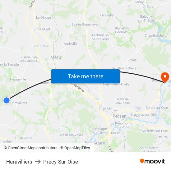 Haravilliers to Precy-Sur-Oise map