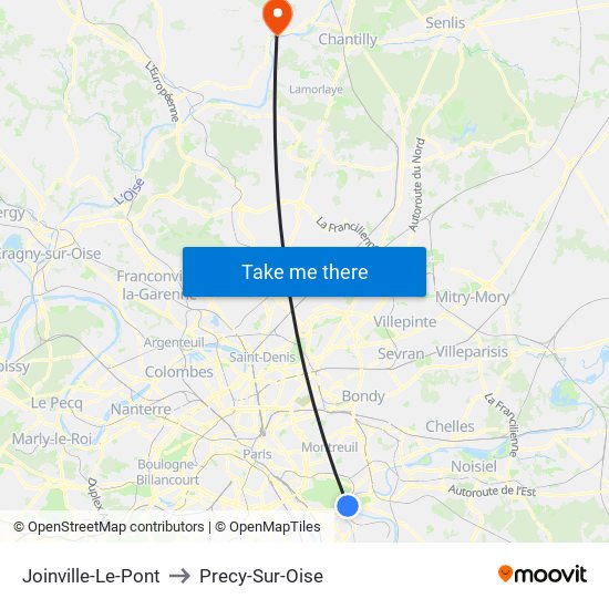 Joinville-Le-Pont to Precy-Sur-Oise map