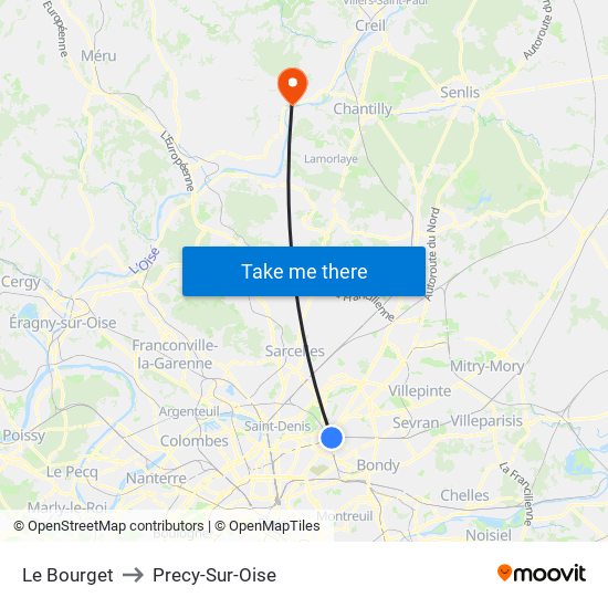 Le Bourget to Precy-Sur-Oise map
