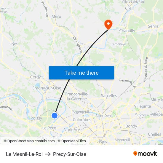 Le Mesnil-Le-Roi to Precy-Sur-Oise map