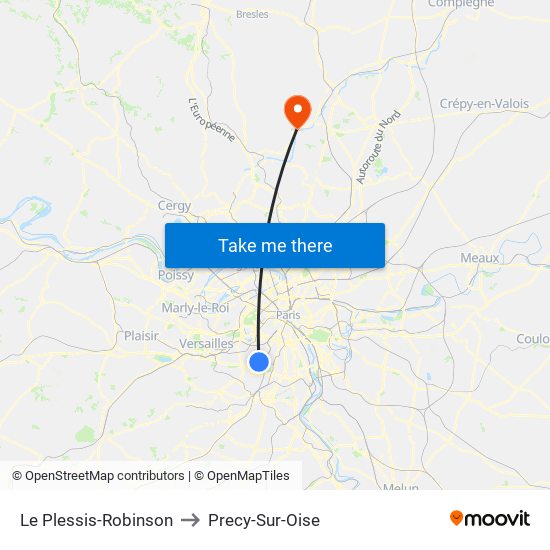 Le Plessis-Robinson to Precy-Sur-Oise map