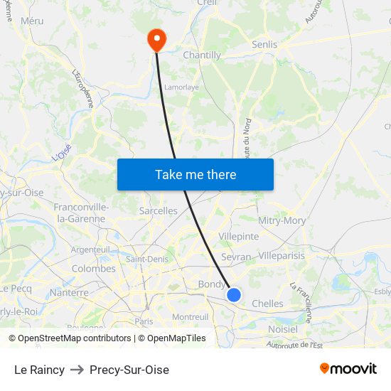 Le Raincy to Precy-Sur-Oise map