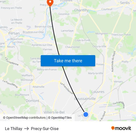 Le Thillay to Precy-Sur-Oise map