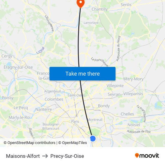 Maisons-Alfort to Precy-Sur-Oise map