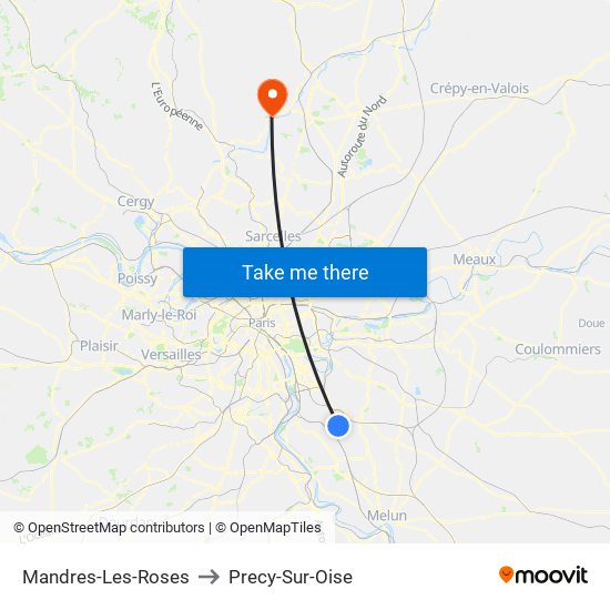 Mandres-Les-Roses to Precy-Sur-Oise map