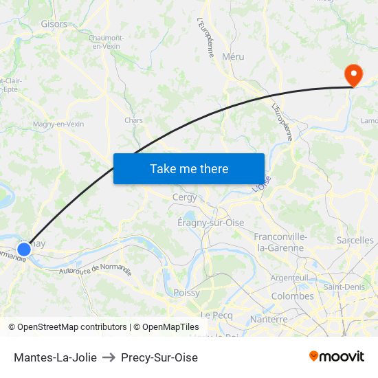 Mantes-La-Jolie to Precy-Sur-Oise map