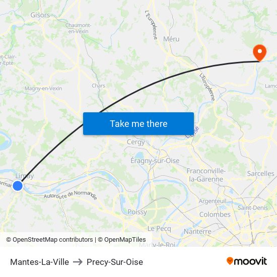 Mantes-La-Ville to Precy-Sur-Oise map