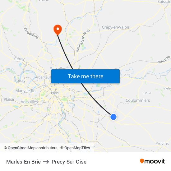 Marles-En-Brie to Precy-Sur-Oise map