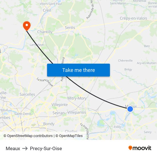 Meaux to Precy-Sur-Oise map