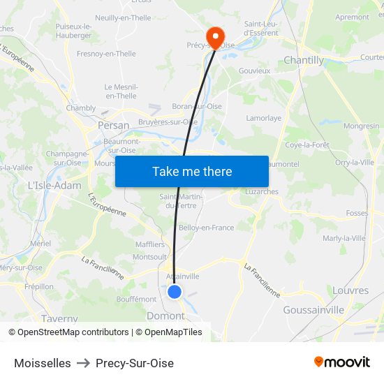 Moisselles to Precy-Sur-Oise map