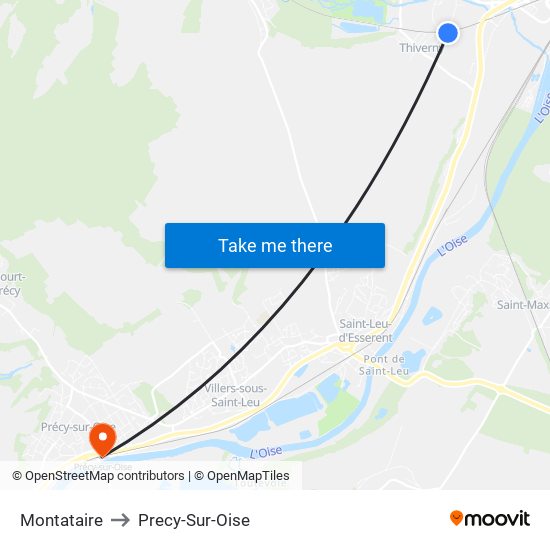 Montataire to Precy-Sur-Oise map