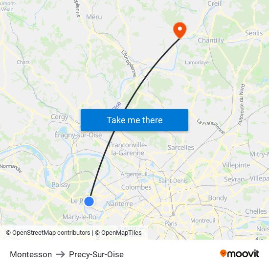 Montesson to Precy-Sur-Oise map